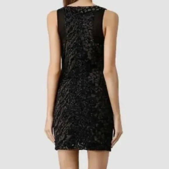AllSaints Shia Embellished Beaded Zebra Sleeveless V-Neck Mini Dress 6
